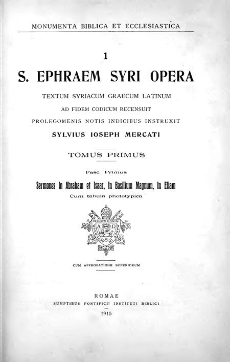 S. Ephraem Syri opera. Tomus primus
